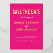 Einfache, moderne Hot Pink Save the Date Gold Folieneinladung (Vorderseite)