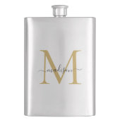 Einfache moderne Imitate Gold Monogram Girl Script Flachmann (Vorderseite)