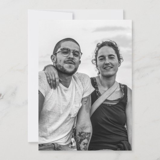 Einfache moderne Imitate Goldskript Foto Hochzeit Einladung (Rückseite)