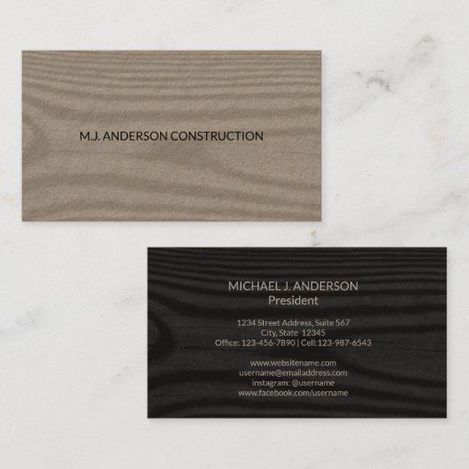 Einfache moderne Imitate Holz | Minimalistisch Ele Visitenkarte (Vorne/Hinten)