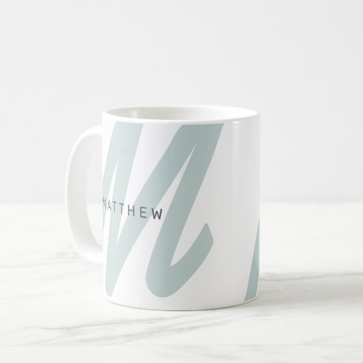 Einfache moderne Initial- und Namensgröße Grün & W Kaffeetasse (Vorderseite Links)