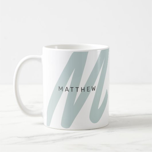 Einfache moderne Initial- und Namensgröße Grün & W Kaffeetasse (Links)