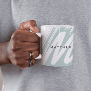 Einfache moderne Initial- und Namensgröße Grün & W Kaffeetasse