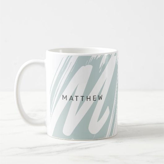 Einfache moderne Initial- und Namensgröße Grün & W Kaffeetasse (Links)