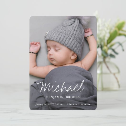 Einfache moderne Junge oder Mädchen Maßgeschneider Ankündigung (Stehend Vorderseite)