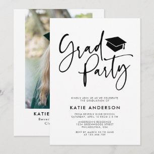 Einfache moderne Kalligrafie-Abschlussfeier-Foto Einladung