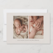 Einfache moderne Kalligrafie Baby Drei Fotos Gebur Ankündigung (Rückseite)