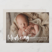 Einfache moderne Kalligrafie Baby Drei Fotos Gebur Ankündigung (Vorne/Hinten)