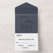 Einfache moderne Kalligrafie Blauer Elegante Hochz All In One Einladung (Innen Boden)