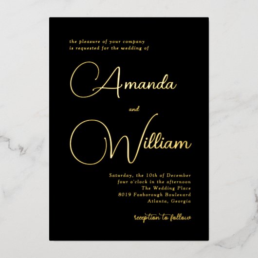 Einfache moderne Kalligrafie Folieneinladung (Vorderseite)