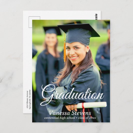 Einfache moderne Kalligrafie Foto Abschluss Postkarte (Vorne/Hinten)