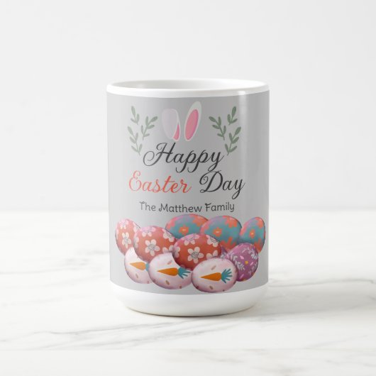 einfache moderne Kalligrafie Happy Oaster Familie Kaffeetasse (Mittel)