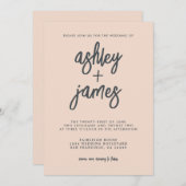 Einfache moderne Kalligrafie Pfirsichrosa Hochzeit Einladung (Vorne/Hinten)