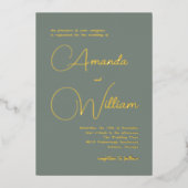 Einfache moderne Kalligrafie Script Deep Sage Gree Folieneinladung (Vorderseite)