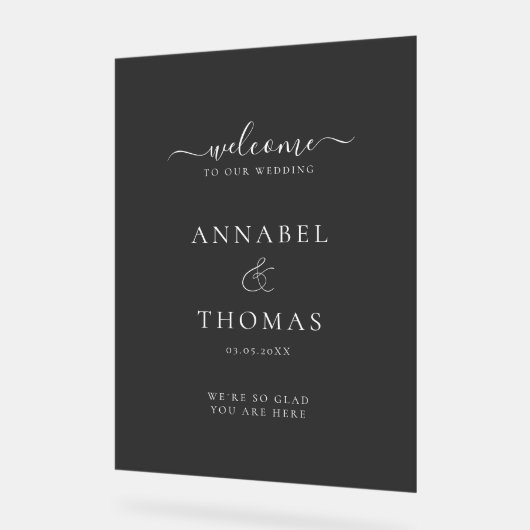 Einfache moderne Kalligrafie "Welcome" Hochzeit Acrylschild (Winkel)
