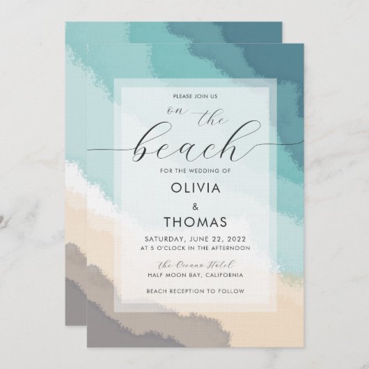 Einfache moderne kalligraphische Hochzeit am Küste Einladung (Vorne/Hinten)
