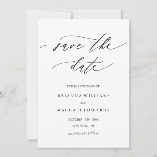 Einfache moderne kalligraphische Hochzeit rettet d Save The Date (Vorderseite)
