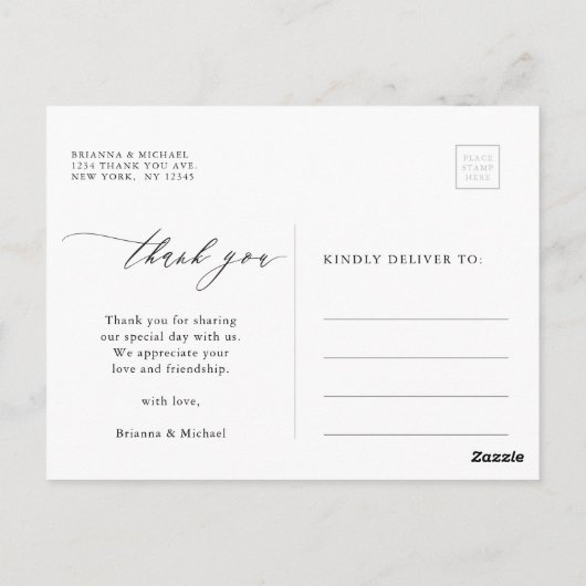 Einfache moderne kalligraphische Hochzeit Vielen D Postkarte (Rückseite)