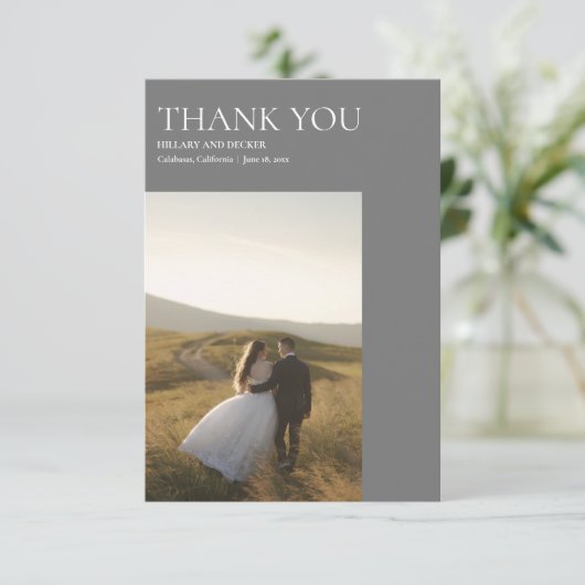 Einfache moderne klassische Hochzeit Danke Foto Ca (Stehend Vorderseite)