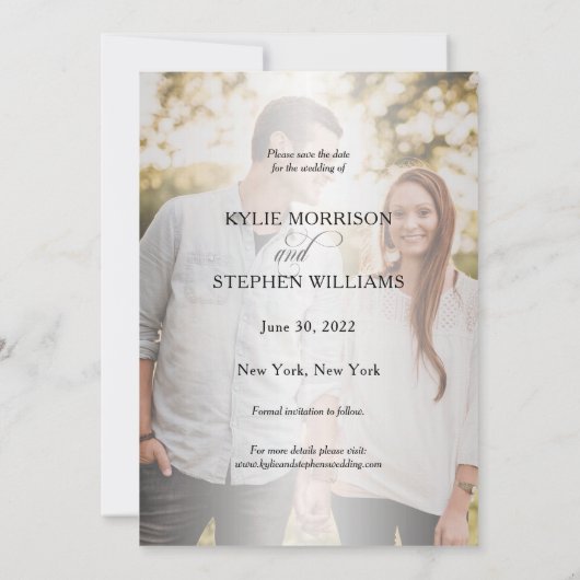 Einfache moderne, klassische Schrift Zwei-Foto-Hoc Save The Date (Rückseite)