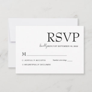 Einfache moderne klassische Schwarz-Weiß-Hochzeit RSVP Karte