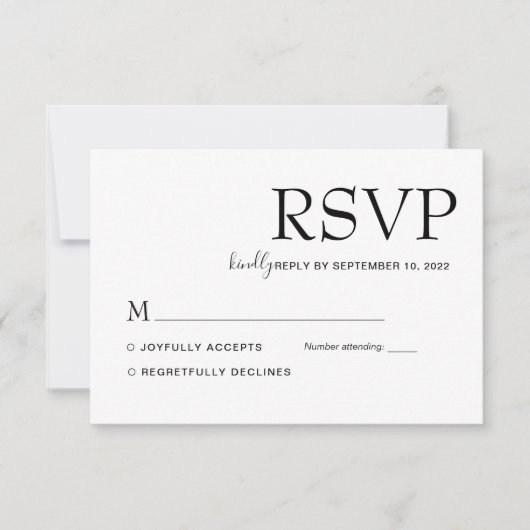 Einfache moderne klassische Schwarz-Weiß-Hochzeit RSVP Karte (Vorderseite)