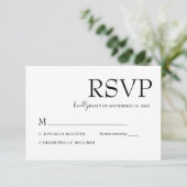 Einfache moderne klassische Schwarz-Weiß-Hochzeit RSVP Karte (Stehend Vorderseite)