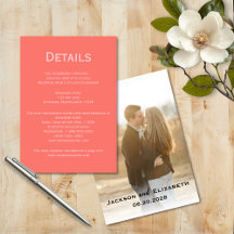 Einfache, moderne Korallen und rosa Foto Hochzeits