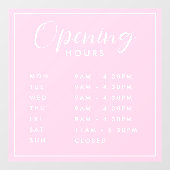 Einfache, moderne Ladenöffnungszeiten pink Fensteraufkleber (Blatt)