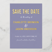 Einfache moderne Lavendel Save the Date Gold Folieneinladung (Vorderseite)