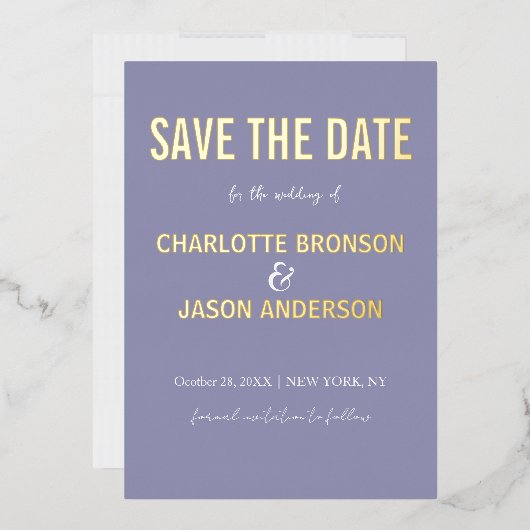 Einfache moderne Lavendel Save the Date Gold Folieneinladung (Briefumschlag)