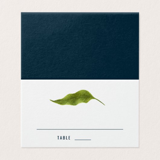Einfache moderne Leaf Deep Blue Elegante Platzkart (Außenseite Aufgefaltet)