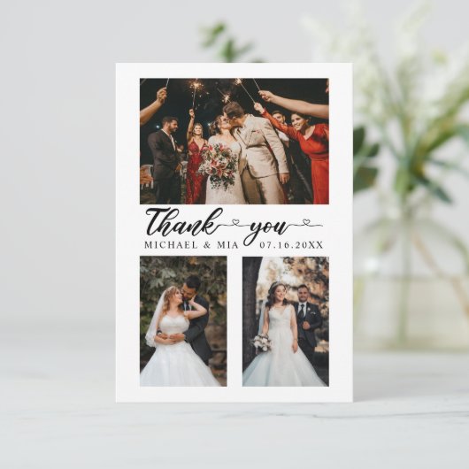 Einfache moderne Liebe Foto 4 Hochzeit Dankeskarte (Stehend Vorderseite)