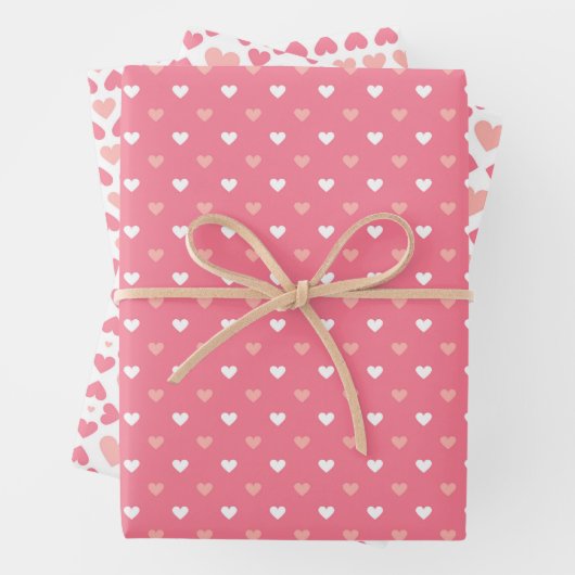 Einfache moderne Liebe Herz Pink Peach Weiß Geschenkpapier Set (Beispiel)