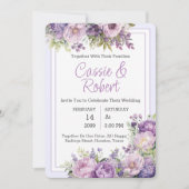 Einfache, moderne Lila Blumenhochzeit Einladung (Vorderseite)