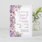 Einfache, moderne Lila Blumenhochzeit Einladung (Stehend Vorderseite)