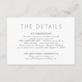 Einfache moderne Lila Hochzeitsdetails Begleitkarte (Vorderseite)