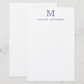 Einfache, moderne, Lila Monogramm Briefpapier (Vorne/Hinten)