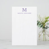Einfache, moderne, Lila Monogramm Briefpapier (Stehend Vorderseite)