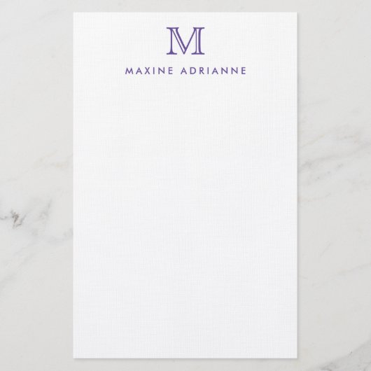 Einfache, moderne, Lila Monogramm Briefpapier (Vorderseite)