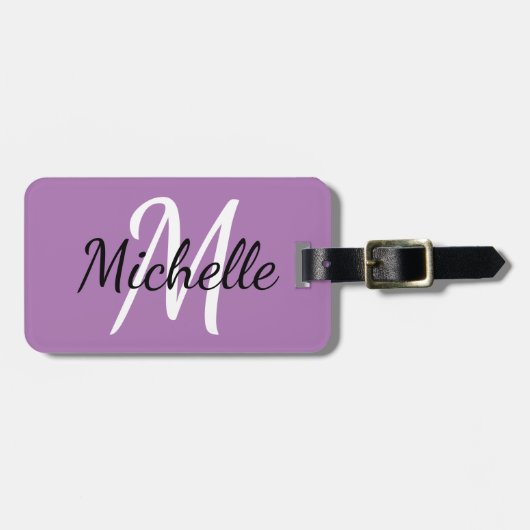 Einfache moderne Lila Monogramm, Initial und Name Gepäckanhänger (Vorderseite horizontal)