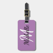 Einfache moderne Lila Monogramm, Initial und Name Gepäckanhänger (Vorderseite vertikal)
