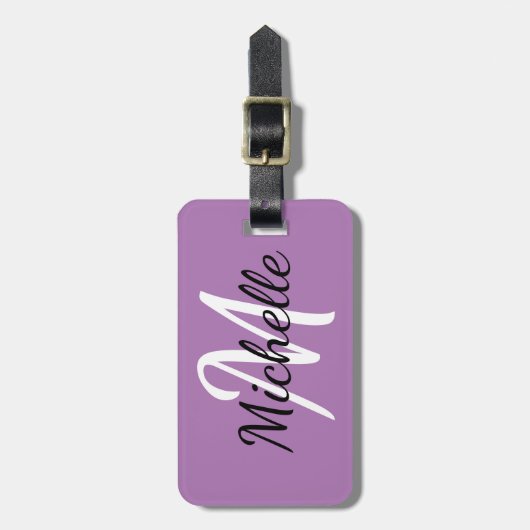 Einfache moderne Lila Monogramm, Initial und Name Gepäckanhänger (Vorderseite vertikal)