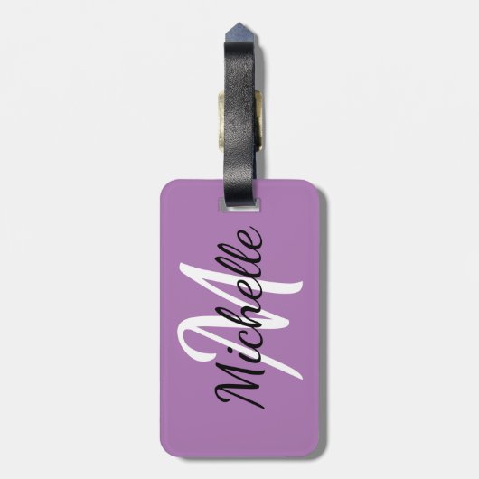 Einfache moderne Lila Monogramm, Initial und Name Gepäckanhänger (Rückseite vertikal)