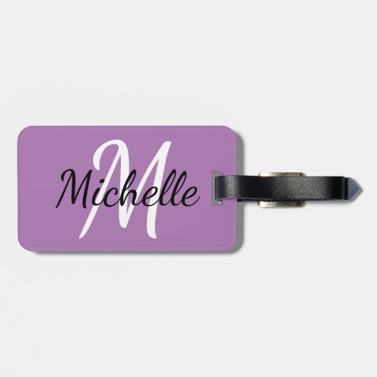 Einfache moderne Lila Monogramm, Initial und Name Gepäckanhänger (Rückseite horizontal)