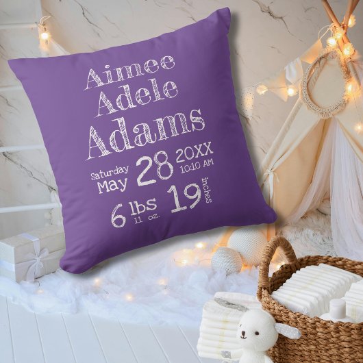 Einfache moderne Lila Streifen Geburtsstat Baby Kissen