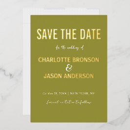 Einfache, moderne Limettengrün Save the Date Gold Folieneinladung