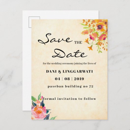 Einfache moderne Liorah Hochzeit rettet das Datum Postkarte (Vorne/Hinten)