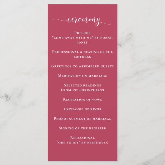 Einfache moderne Magenta Wedding Programm (Vorderseite)