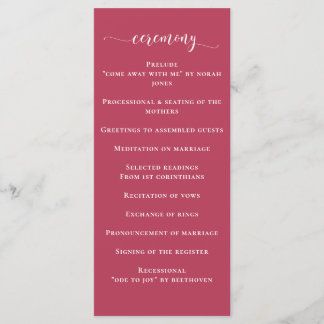 Einfache moderne Magenta Wedding Programm